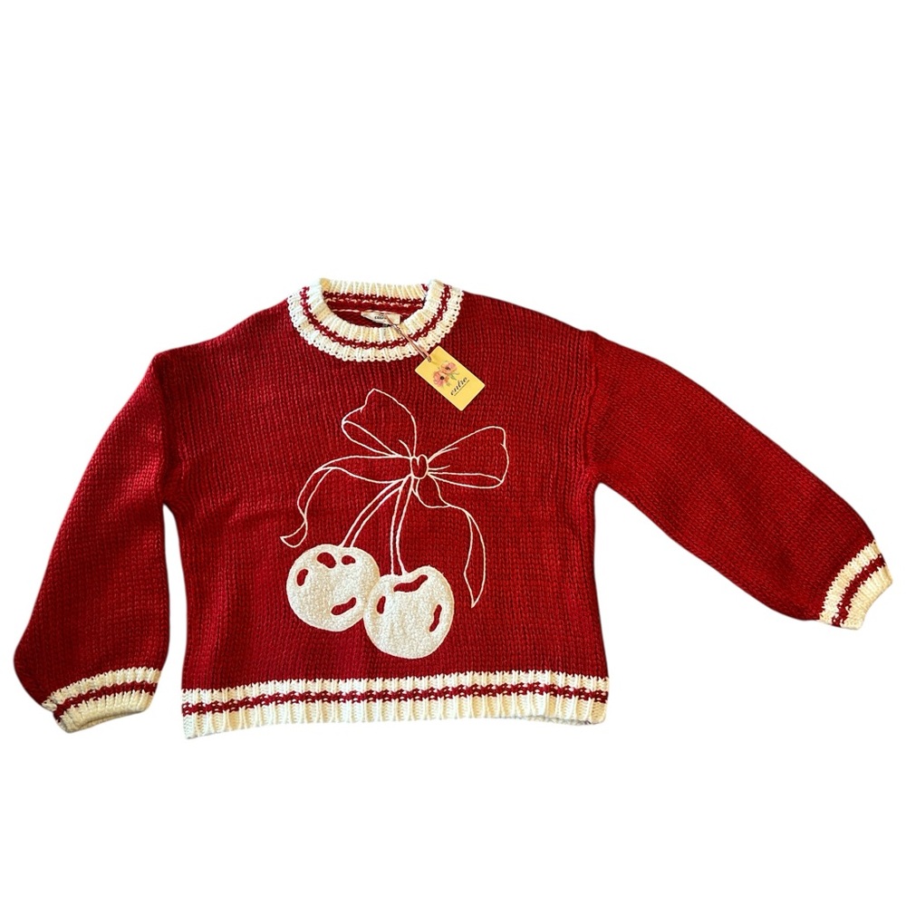 Entro Red and White Cherry Sweater